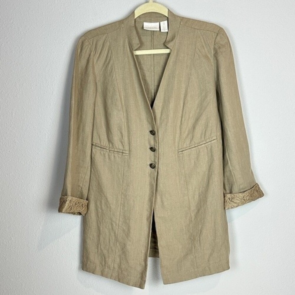 Chico's Linen Tan Jacket Blazer Lace PS